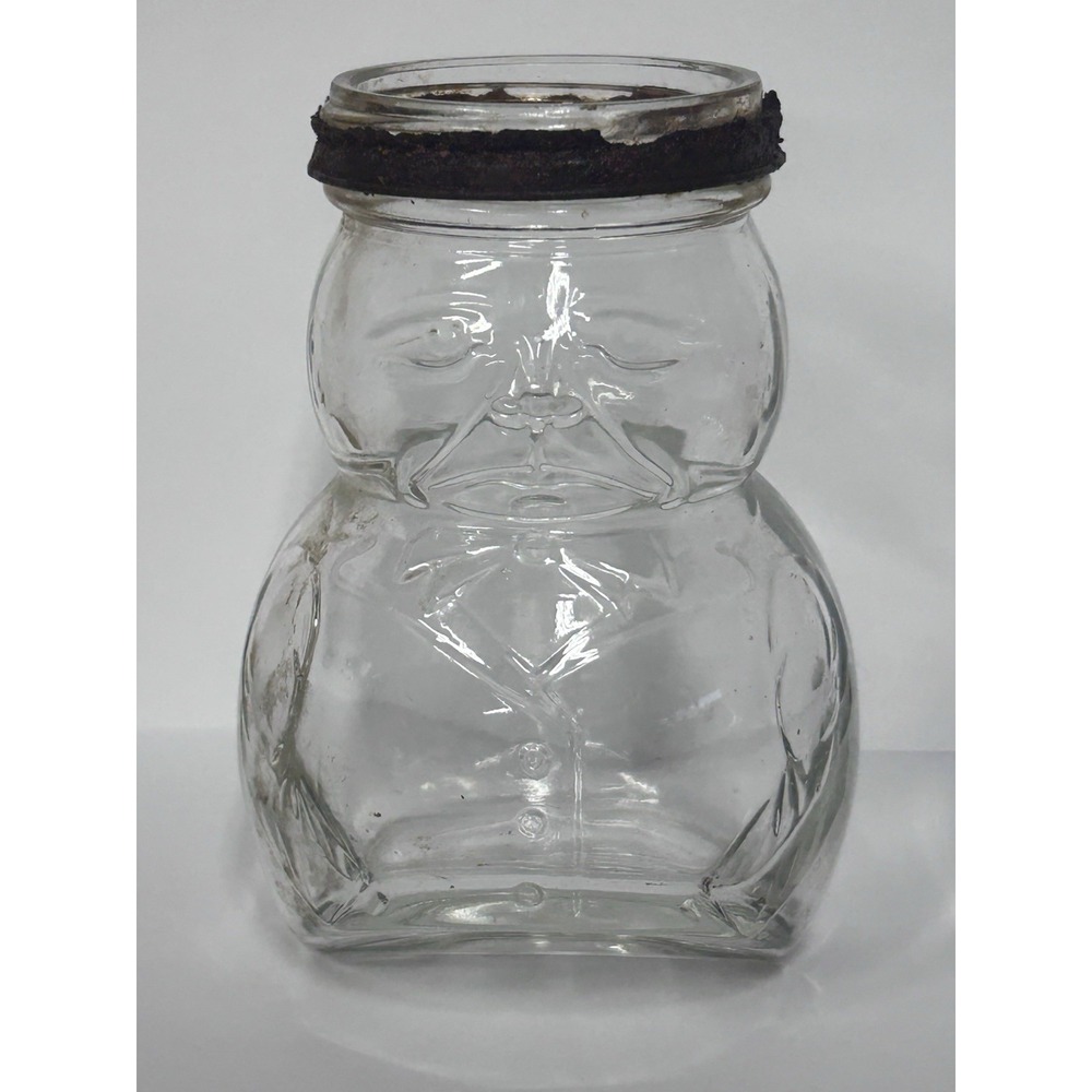 VTG SUN-RA HOT DOG SAUCE TILT GLASS JAR FIGURAL MAN  ST.JOSEPH, MO.